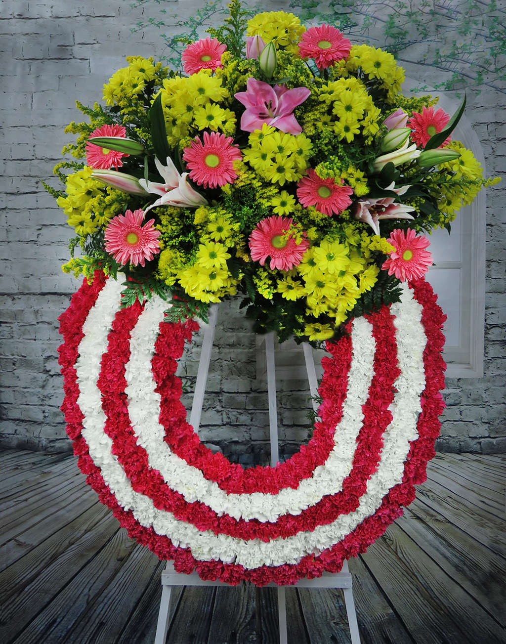 Flores para Tanatorio: Corona de Lilium, Margaritas, Gladiolos, Gerbera